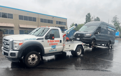 Emergency Towing by A1 Right-Towing & Recovery A1RT Seatac, WA RTTO Towing Services white truck towing